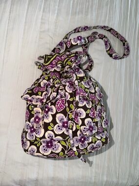 Vera Bradley Plum Petals Drawstring Crossbody Bag Bucket Bag Purse
